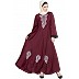 Embroidered Umbrella cut Nida abaya- Maroon-White